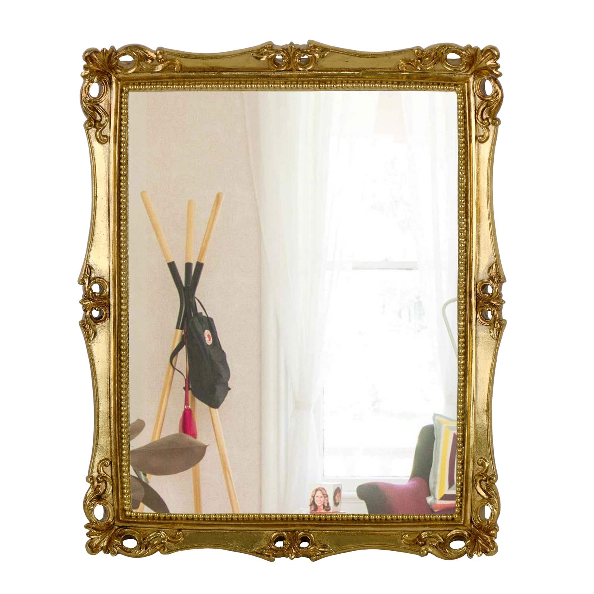 Skar Audio - Vintage 11 X 9 5 Inch Decorative Wall Mounted Tabletop Makeup Square Antique GlassVintage style golden - Antique Gold 16.5"L x 13.5"W