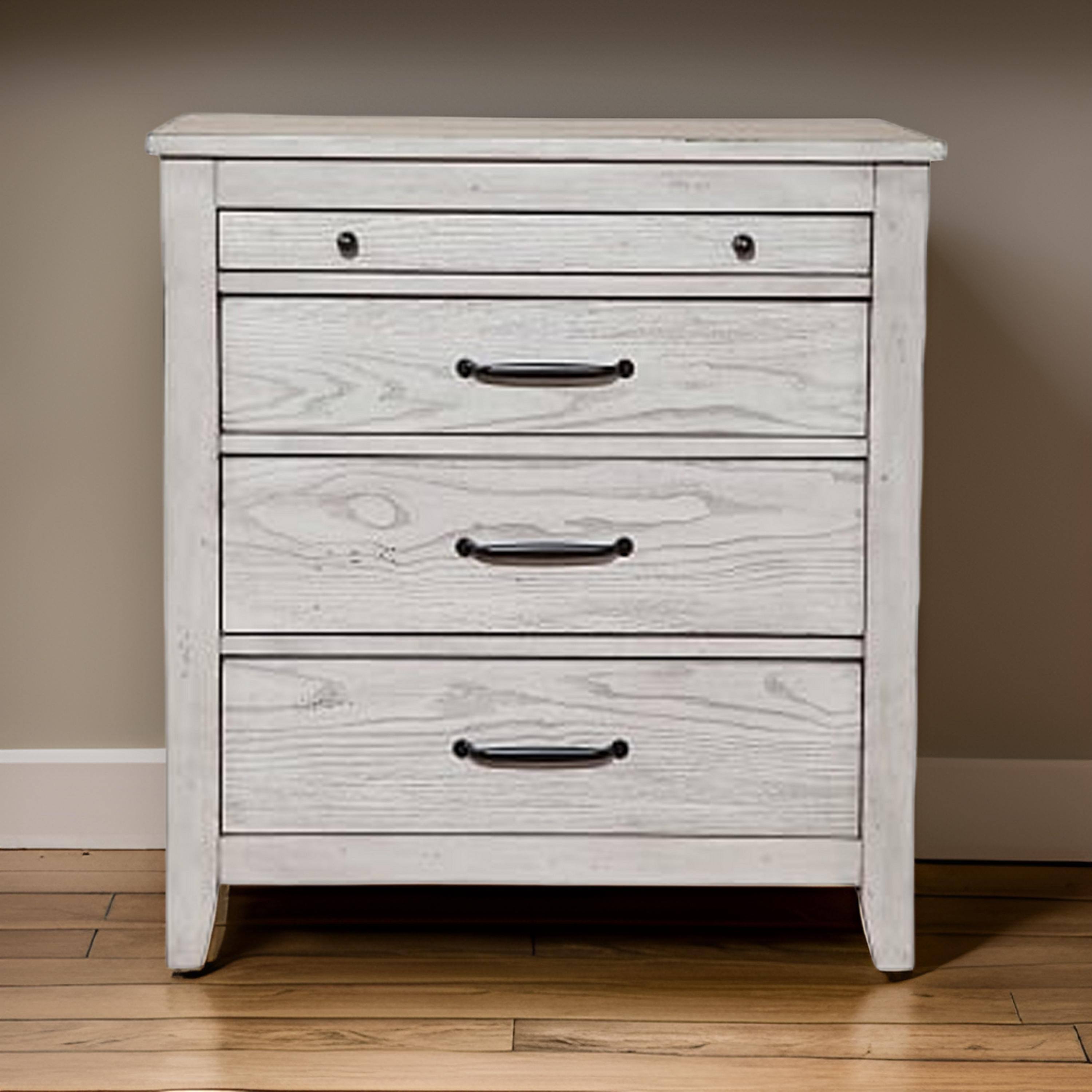 Alt View 4. Manhattan Lane - Transitional Style Three Drawer Nightstand with Pull Out Tray - Gray.
