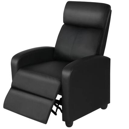 Front. SlickBlue - Modern High-Density Faux Leather Recliner – Push Back Armchair for Bedroom or Office - Black.