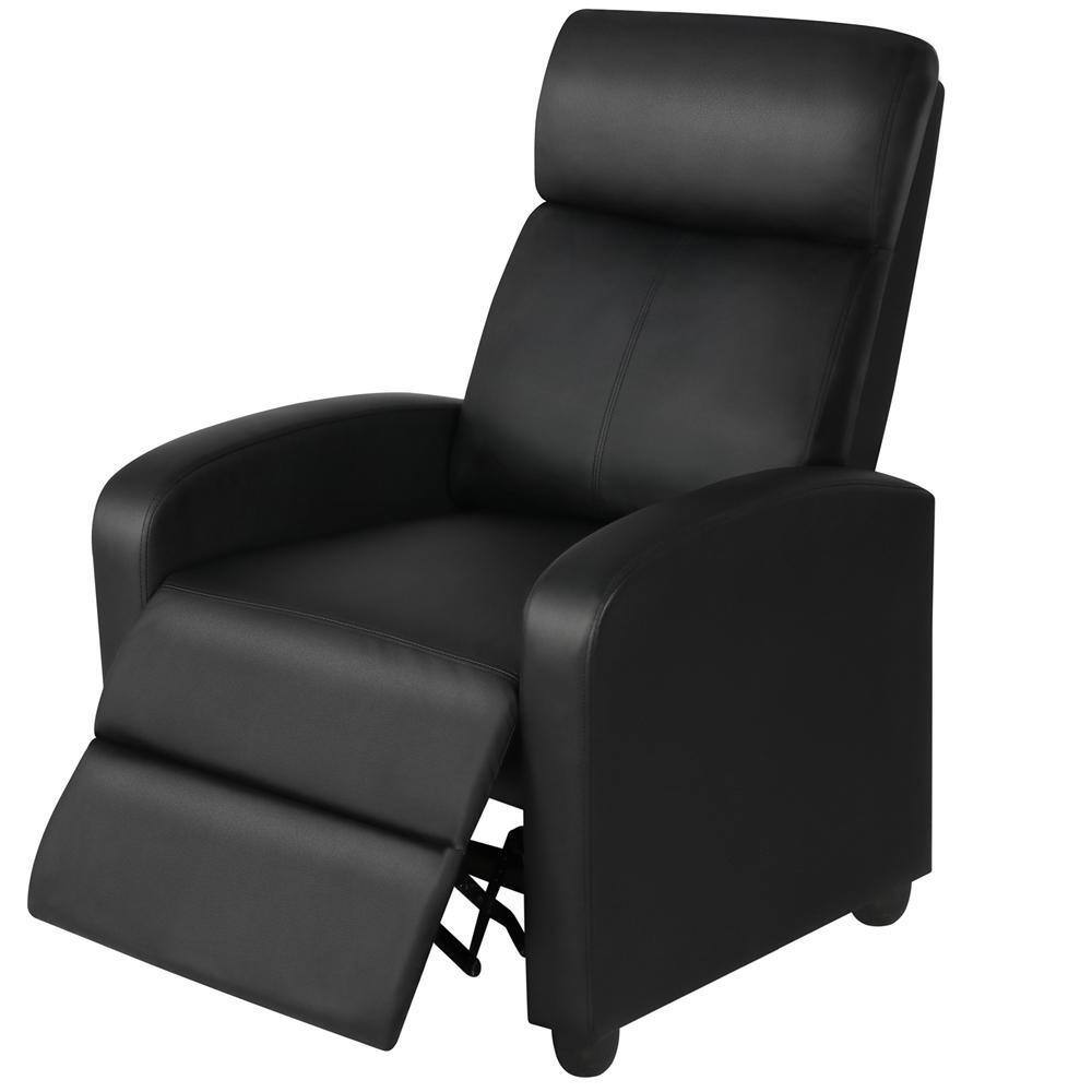 Front. SlickBlue - Modern High-Density Faux Leather Recliner – Push Back Armchair for Bedroom or Office - Black.