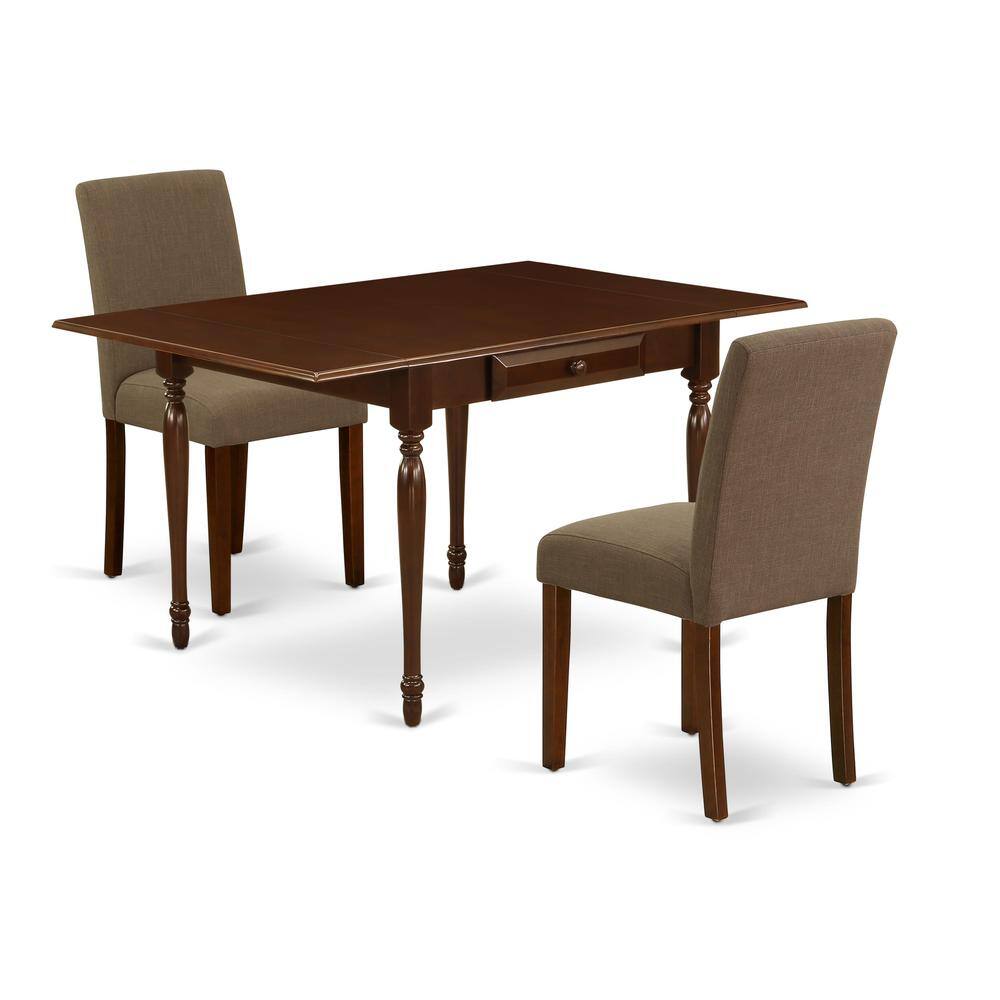 Alt View 3. East West Furniture - 1MZAB3-MAH-18 3Pc Dining Table Set Includes a Dining Table and 2 Parson Chairs with Coffee Color Linen Fabric, Drop - Mahogany.