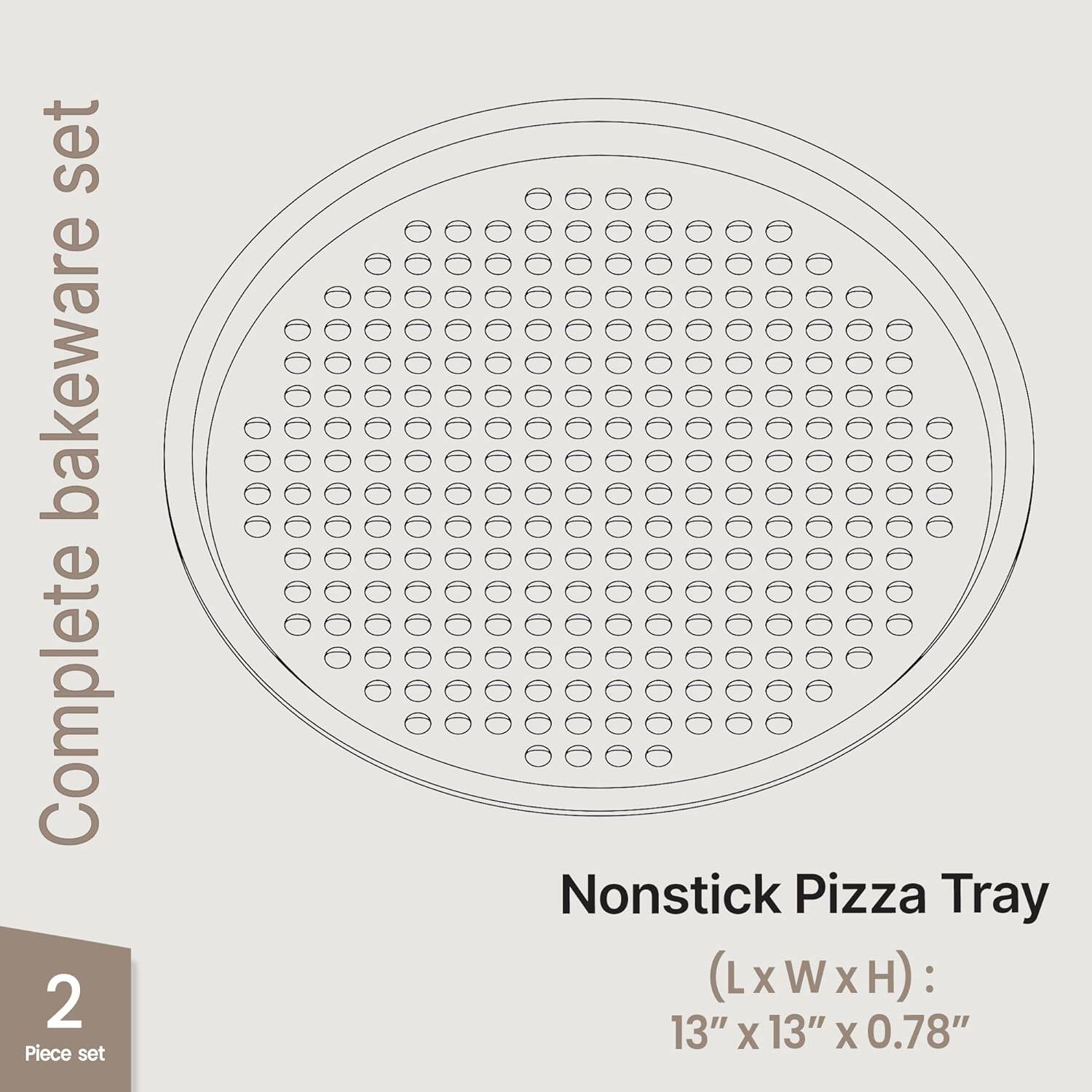 Complete bakeware set, Nonstick Pizza Tray 2 (LxWxH): 13" x 13" x 0.78", Piece set