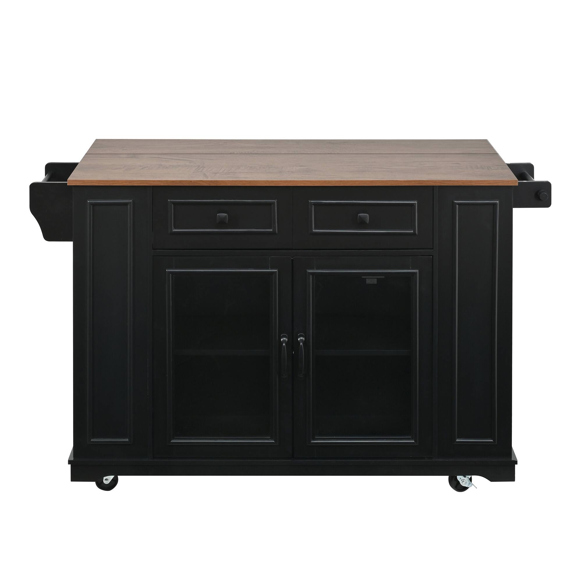 Alt View 1. Whisen - Mobile Kitchen Island with Glass Door Cabinets, Power Outlet, and Storage Shelves - Black.
