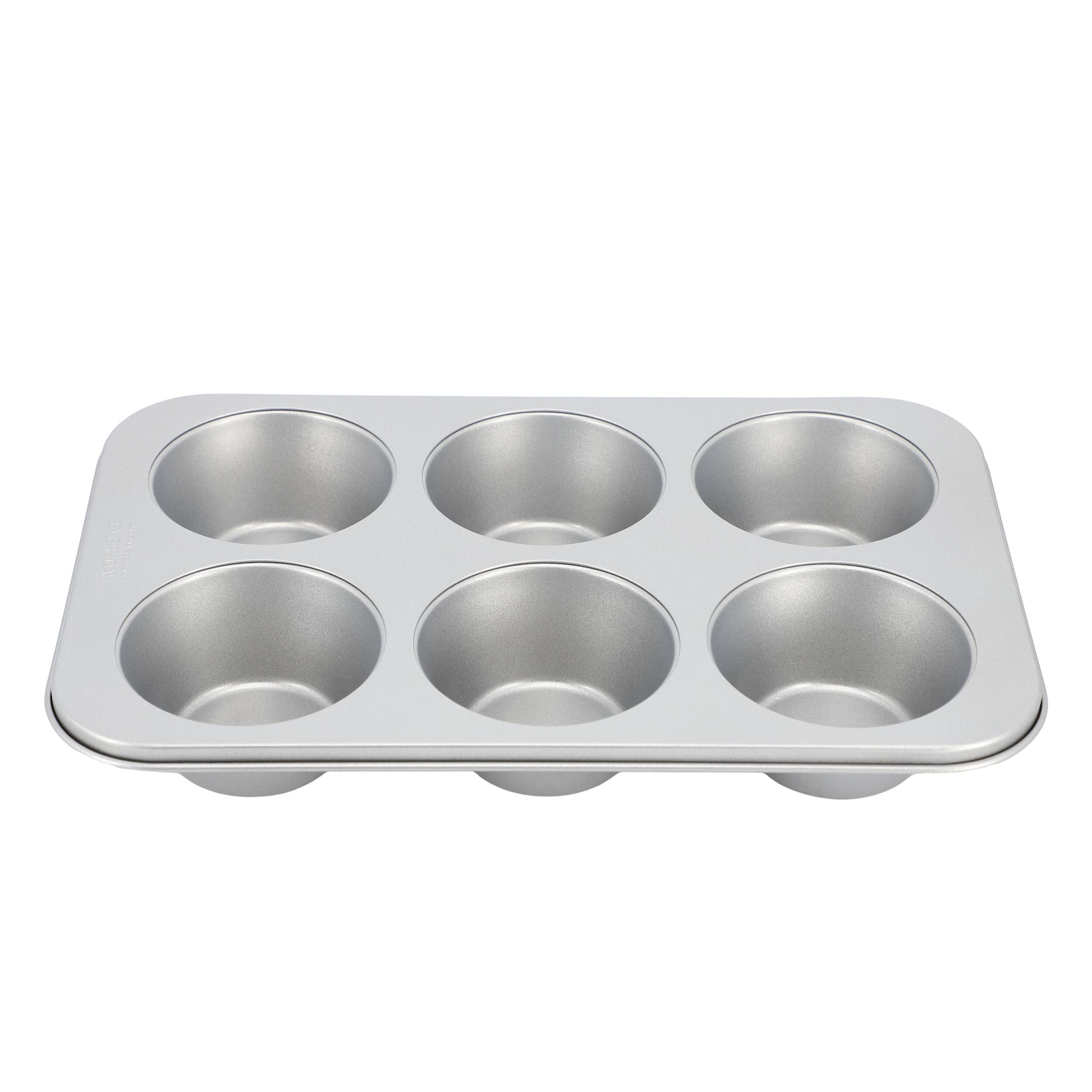 Alt View 1. Martha Stewart - Martha Stewart Everyday Bakeaway 6 Cup Nonstick Carbon Steel Muffin Pan in Silver - Silver.