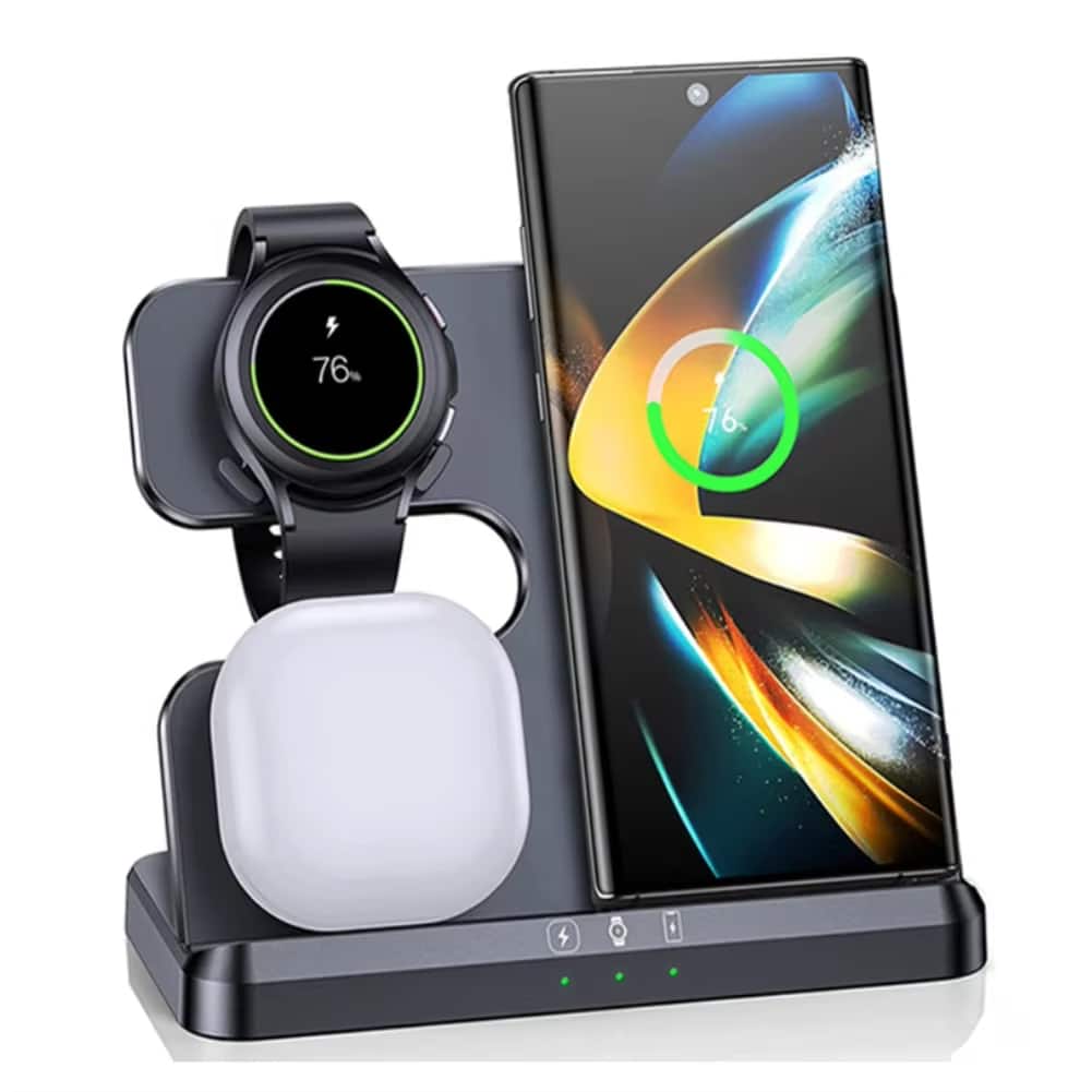 Luckbyte - 3-in-1 Wireless Charging Station, 15W Fast Charge Stand for iPhone 16-8, Apple Watch & AirPods - Black