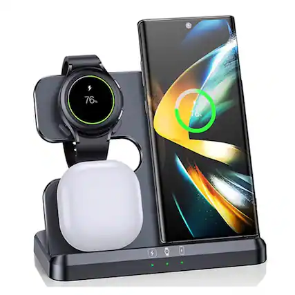 Front. Luckbyte - 3-in-1 Wireless Charging Station, 15W Fast Charge Stand for iPhone 16-8, Apple Watch & AirPods - Black.