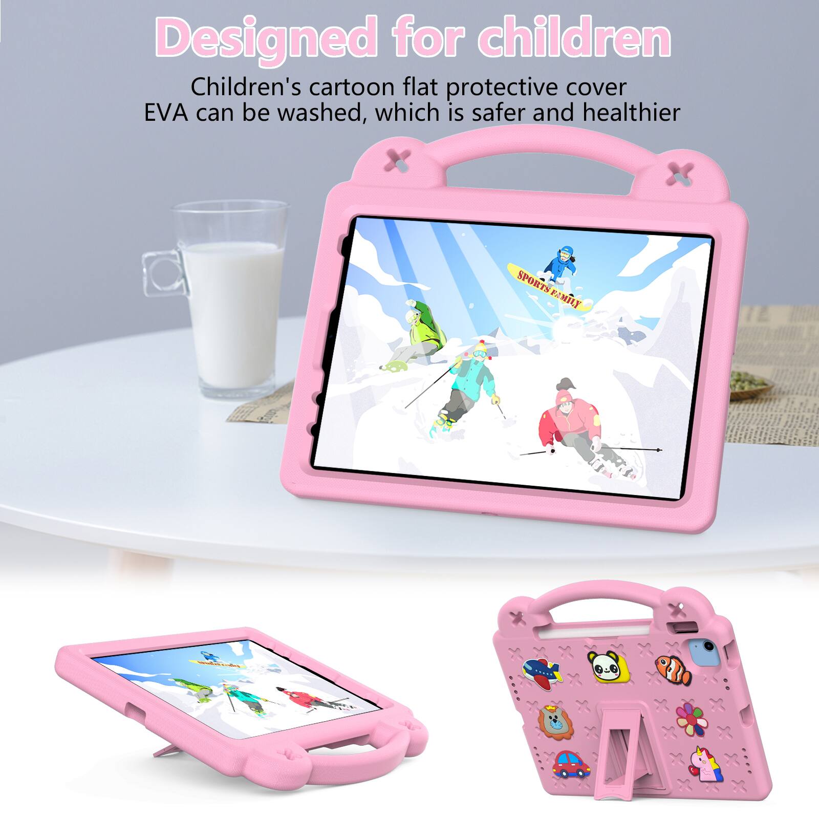 Designed for children  
Children's cartoon flat protective cover EVA can be washed, which is safer and healthier  
SPORTS FAMILY