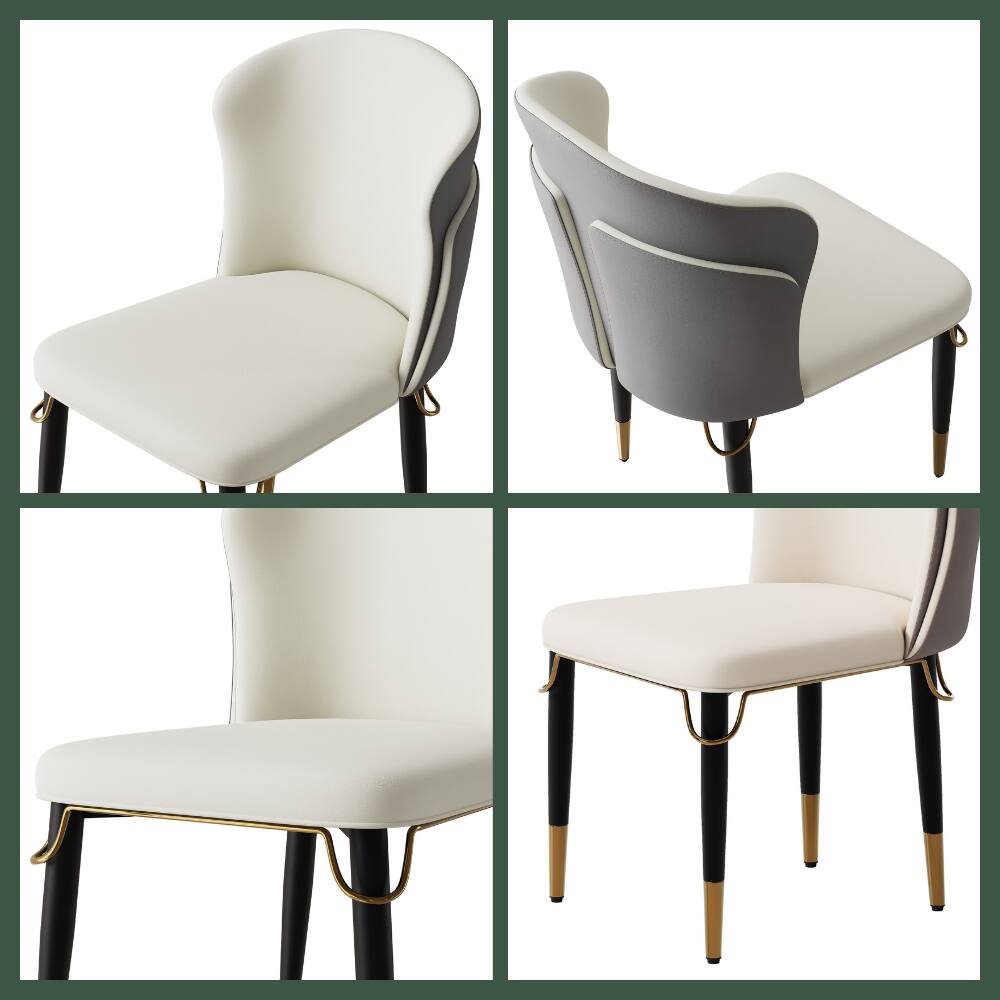Alt View 2. POVISON - Modern Upholstered Dining Chairs Set of 2, Wingback Leather Side Chairs, Gray & Beige - Gray & Beige.