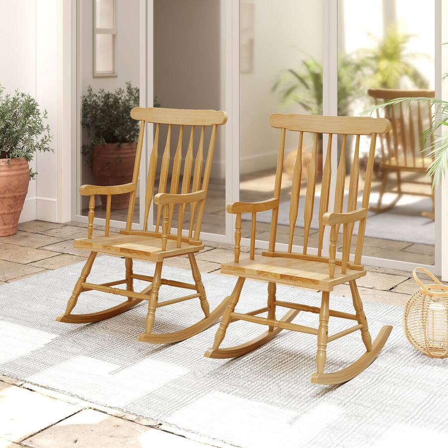 Costway Solid Wood Rocking Chair Porch Rocker Indoor Outdoor Seat ...