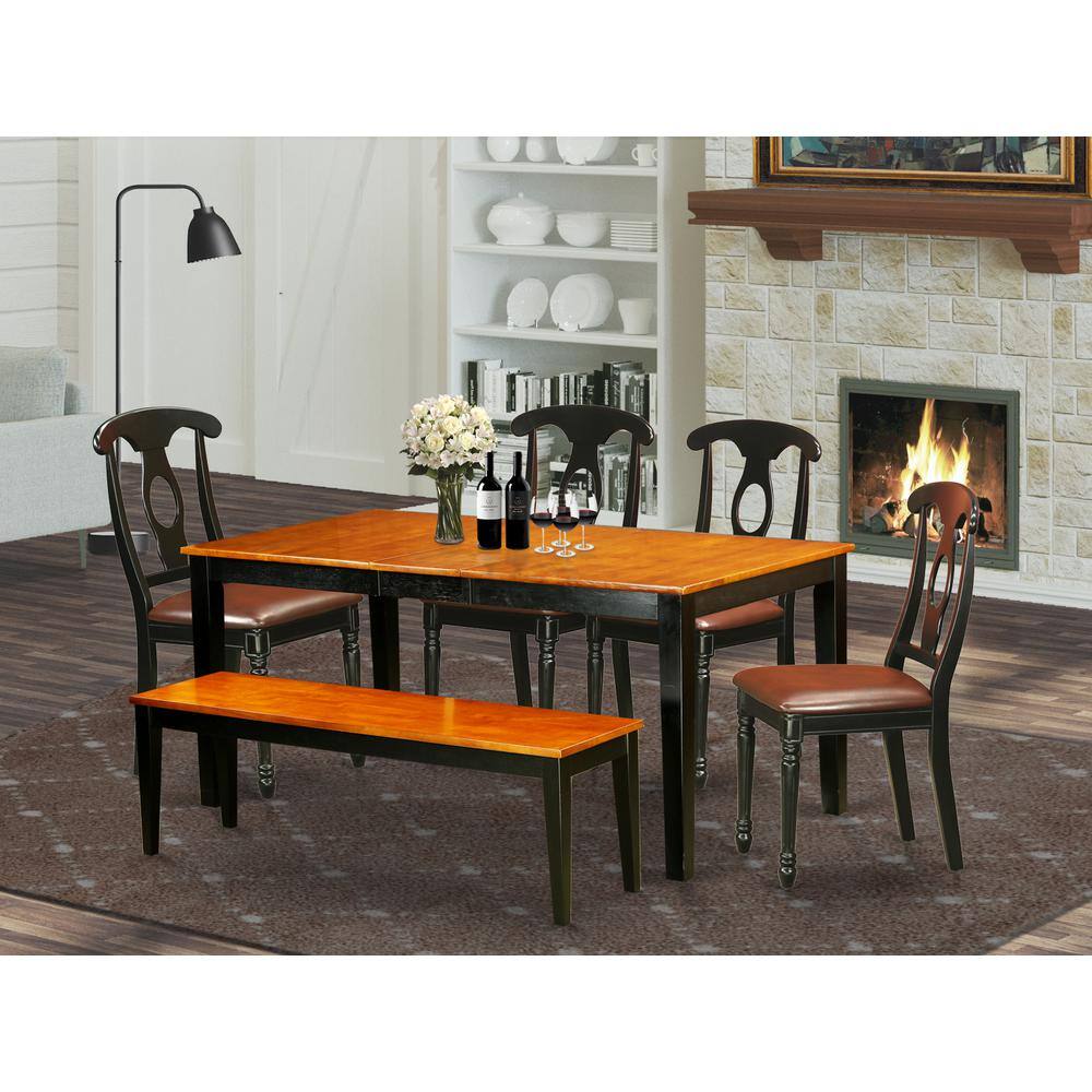 Alt View 2. East West Furniture - 6-Pc Dining set with bench-Kitchen Tables and 4 Dining Chairs Plus bench - Black & Cherry.