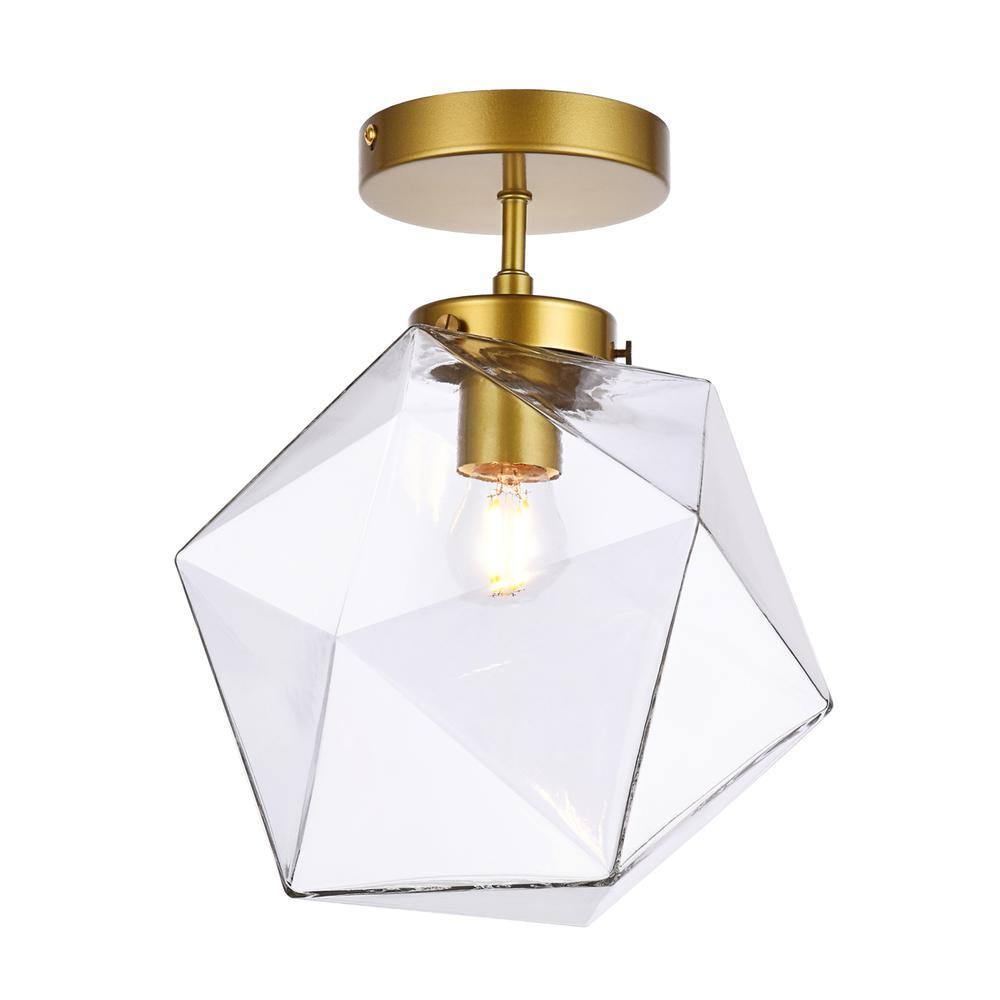 Angle. Living District - Lawrence 1 light brass and clear glass flush mount - Brass And Clear.