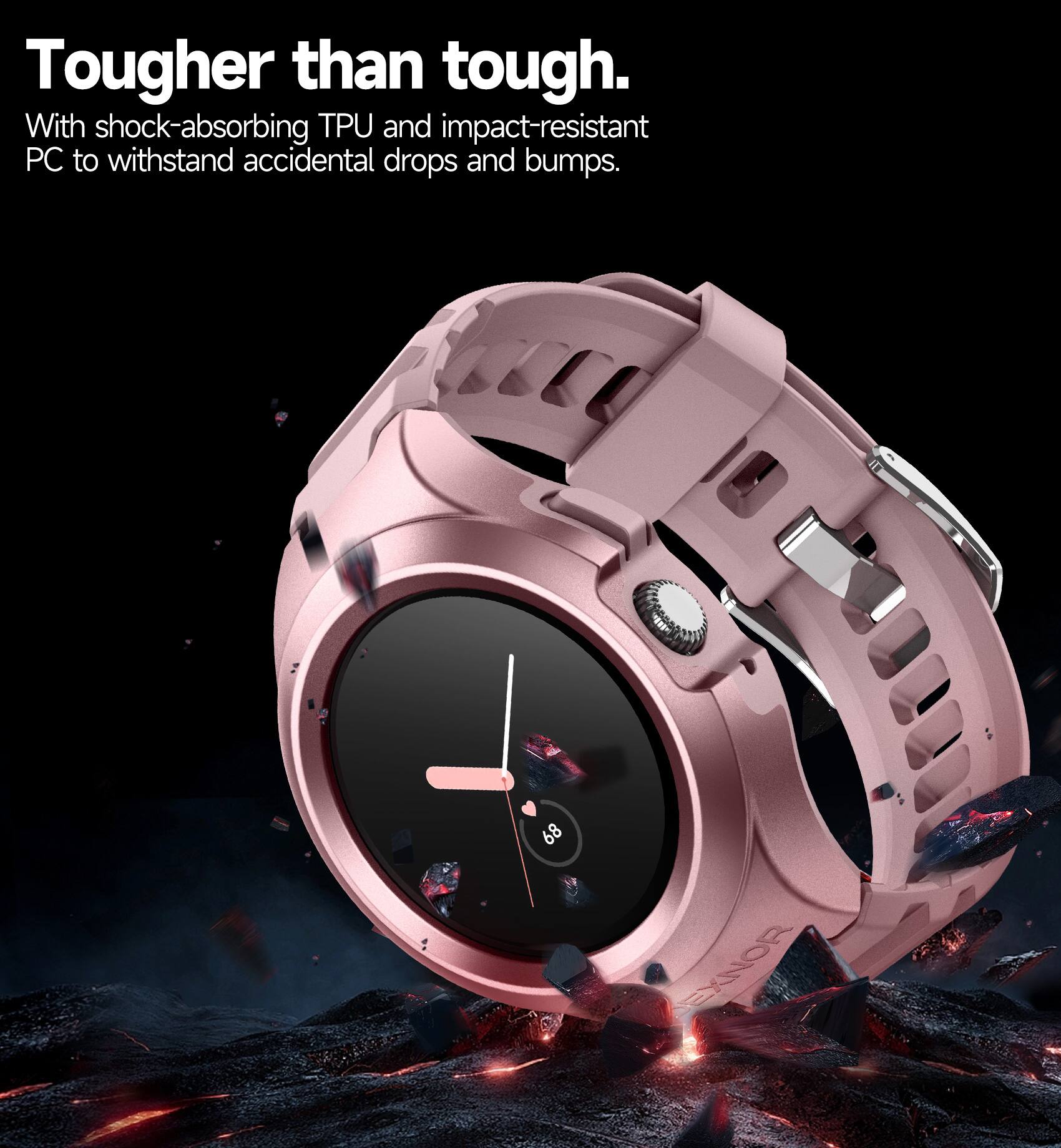 Tougher than tough.  
With shock-absorbing TPU and impact-resistant PC to withstand accidental drops and bumps.