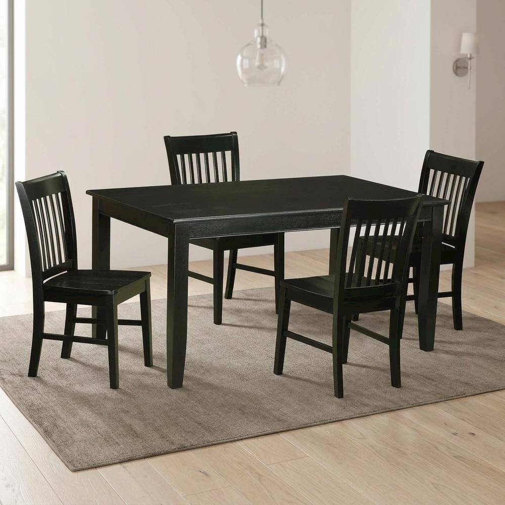 Alt View 2. FurniFact - Solid Wood Dining Table & Chairs 5-Piece Set for Kitchen/Dining - Black.