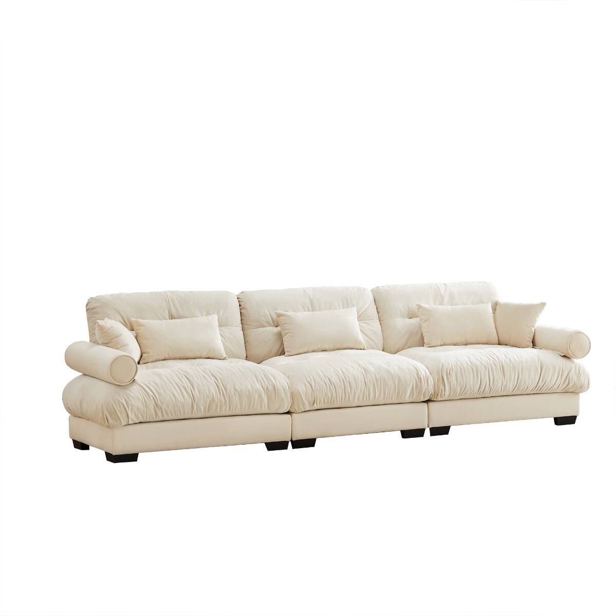 Alt View 9. Ropilly - Ropilly Extra Large 3 Seat Velvet Sofa, Cream Modern Sofa with Deep Cushions and Pillows - Cream.