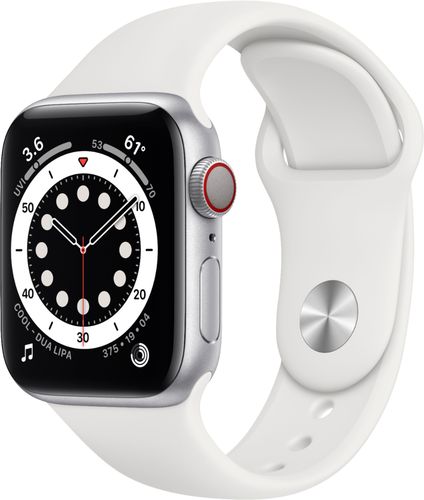 Apple Watch Series 6 (GPS + Cellular) 40mm Silver Aluminum Case with White Sport Band - Silver (AT&T)
