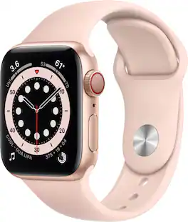 Geek Squad Certified Refurbished Apple Watch Series 6 (GPS + Cellular) 40mm Gold Aluminum Case with Pink Sand Sport Band - Gold (AT&T) - (2020)