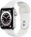 Front. Apple - Apple Watch Series 6 (GPS + Cellular) 40mm Silver Stainless Steel Case with White Sport Band - Silver.