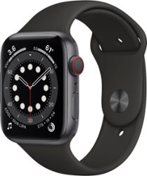 Apple Watch Series 6 (GPS + Cellular) 44mm Space Gray Aluminum Case with Black Sport Band - Space Gray (AT&T) - Front_Zoom