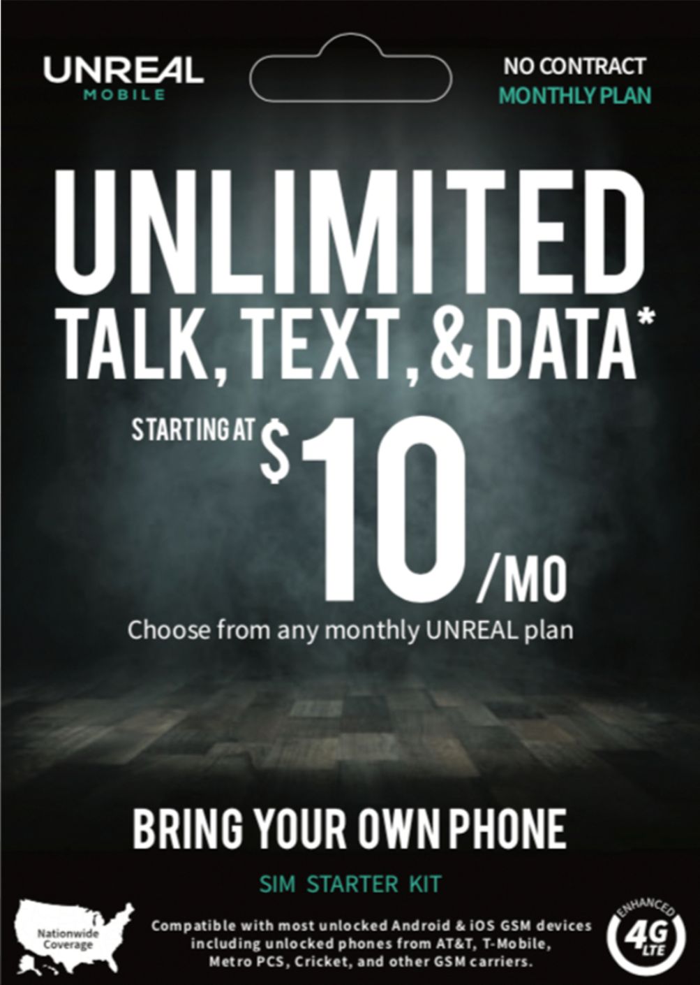 UNREAL Mobile - Basic Monthly Plan 4G LTE 3-in-1 SIM Starter Kit