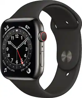 Geek Squad Certified Refurbished Apple Watch Series 6 (GPS + Cellular) 44mm Stainless Steel Case with Black Sport Band - Silver (AT&T) - (2020)