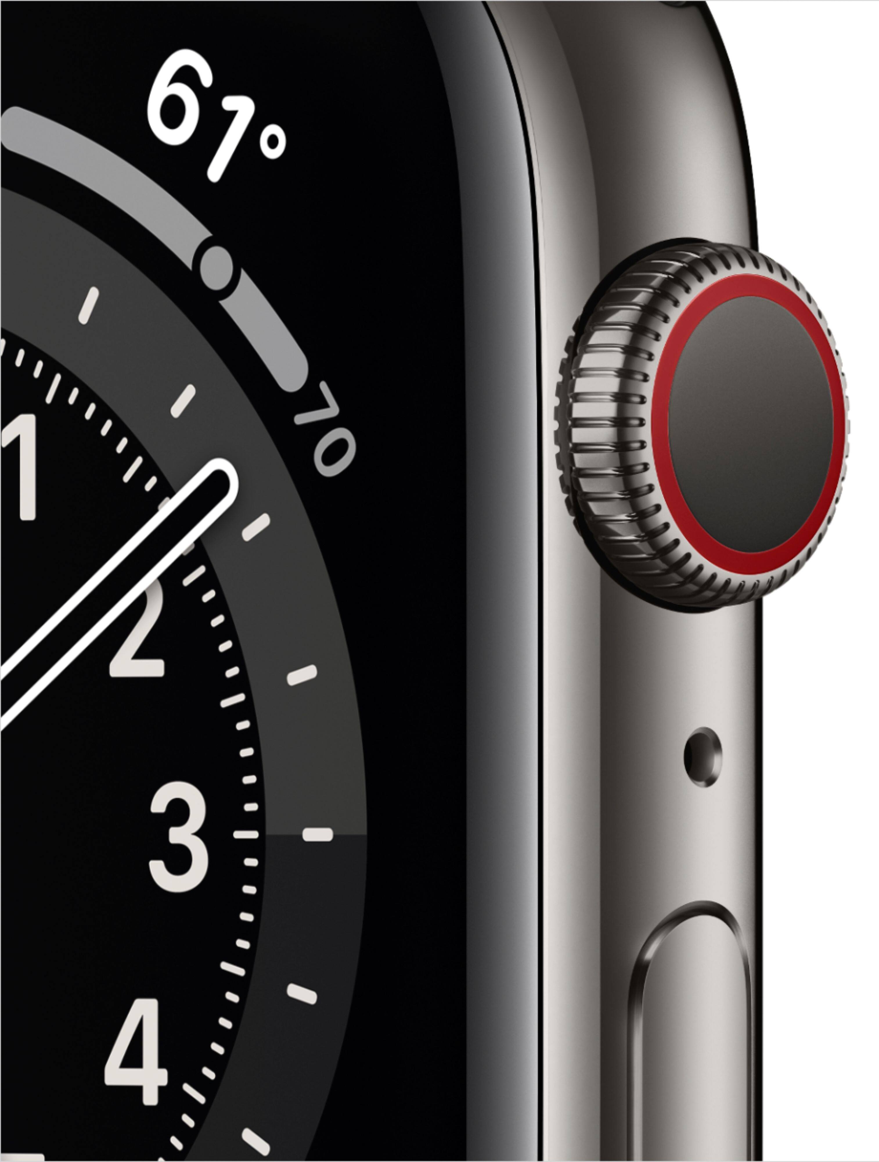 Alt View 11. Apple - Geek Squad Certified Refurbished Apple Watch Series 6 (GPS + Cellular) 44mm Stainless Steel Case with Black Sport Band - Silver.