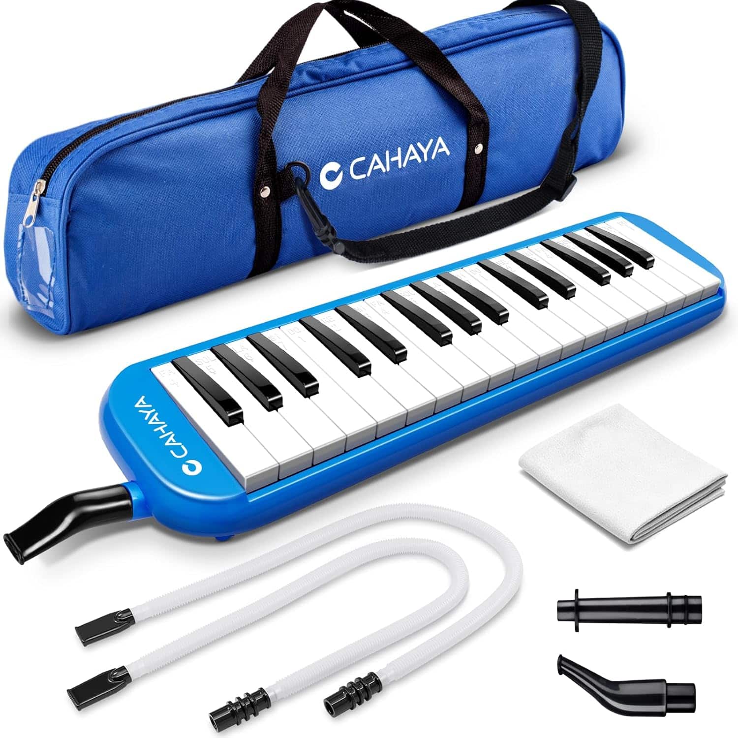 CAHAYA - Melodica 2 Double Mouthpieces Tube Sets Melodicas Piano Style 32 Key Portable with Carrying Bag, Blue, CY0050-2