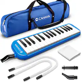 CAHAYA - Melodica 2 Double Mouthpieces Tube Sets Melodicas Piano Style 32 Key Portable with Carrying Bag, Blue, CY0050-2
