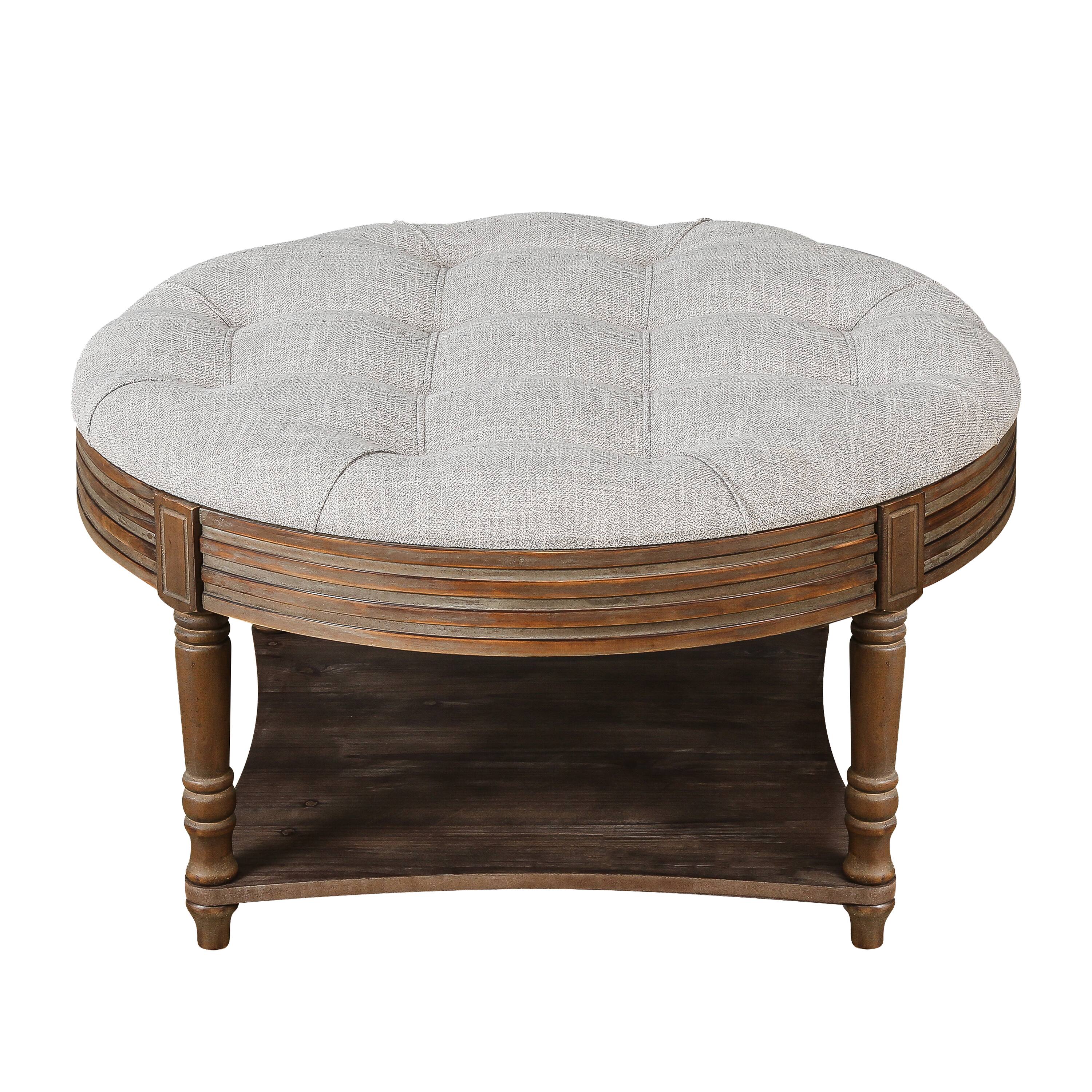 Angle. GOODSILO - Large Round Waterproof Ottoman Coffee Table with Two-Tier Storage and Button Tufted Design for Living Room - Light Gray.
