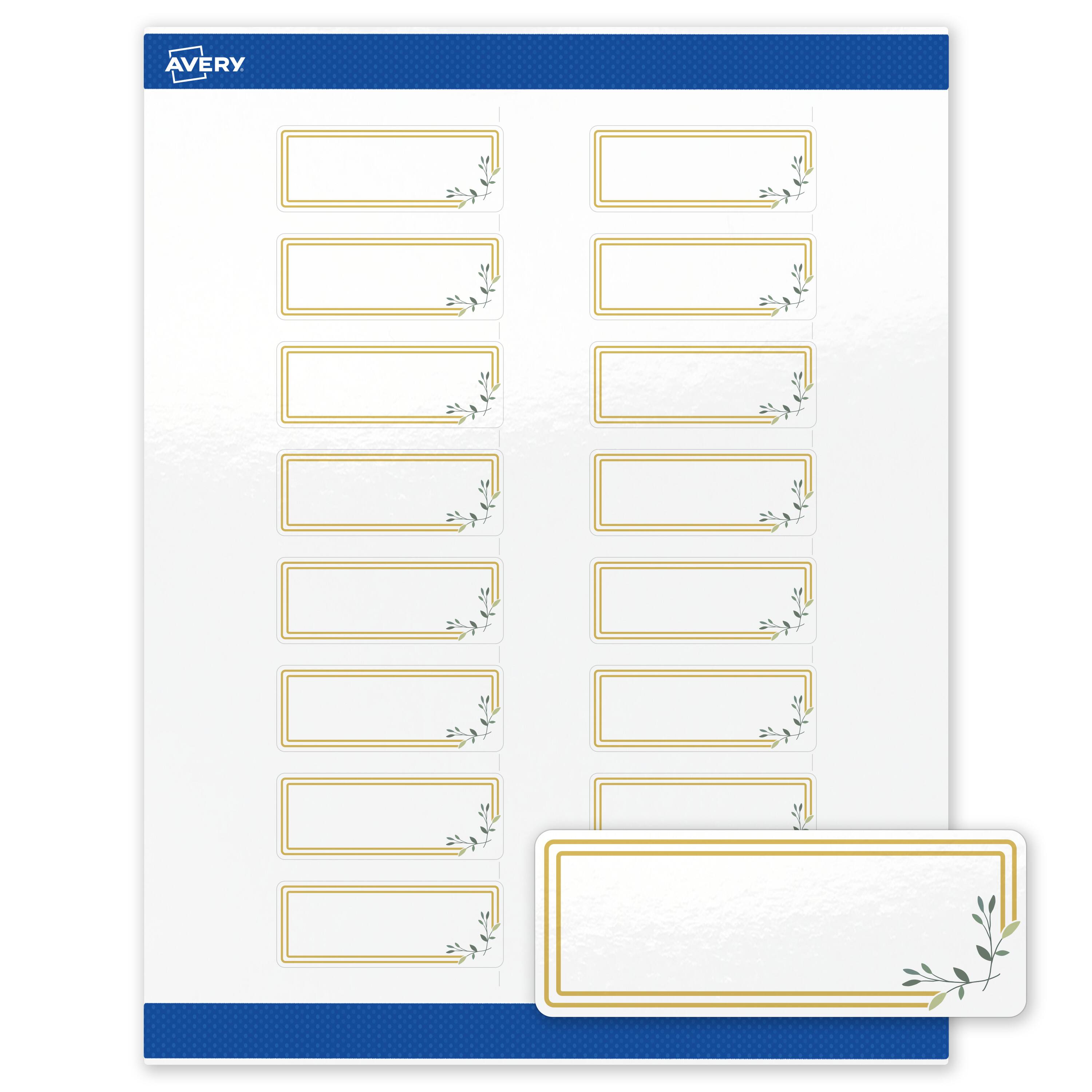 Front. Avery - Avery Labels, 1" x 2-5/8", Glossy White, Double Gold/Florals - White.