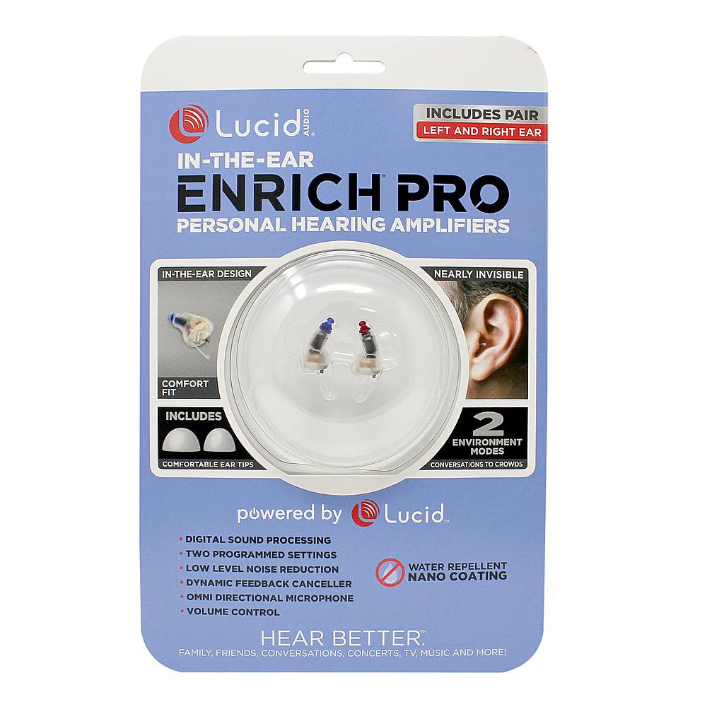 Left View: Lucid Audio - Lucid Hearing Enrich PRO in The Ear Digital Hearing Amplifier PSAP Pair (Left and Right Ready to Wear) - CLEAR