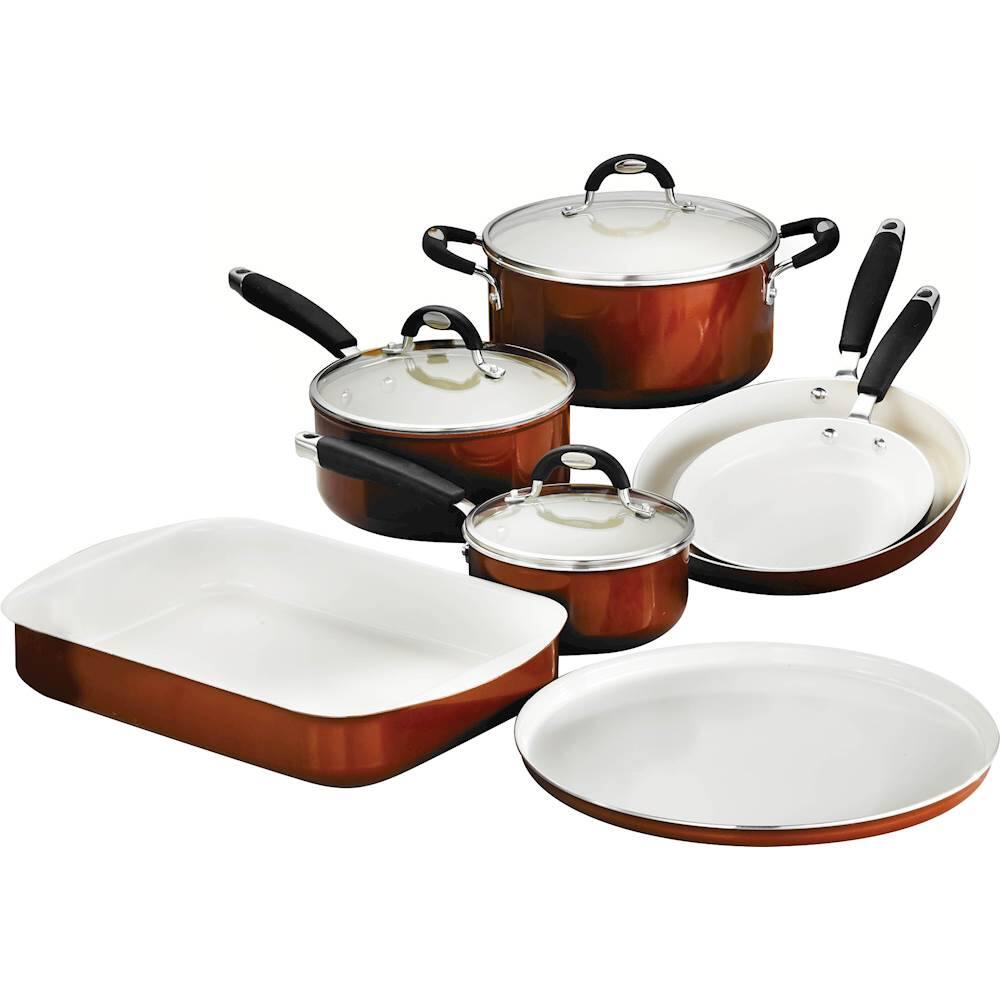 Angle. Tramontina - Style Ceramica 10-Piece Cookware Set - Metallic Copper.