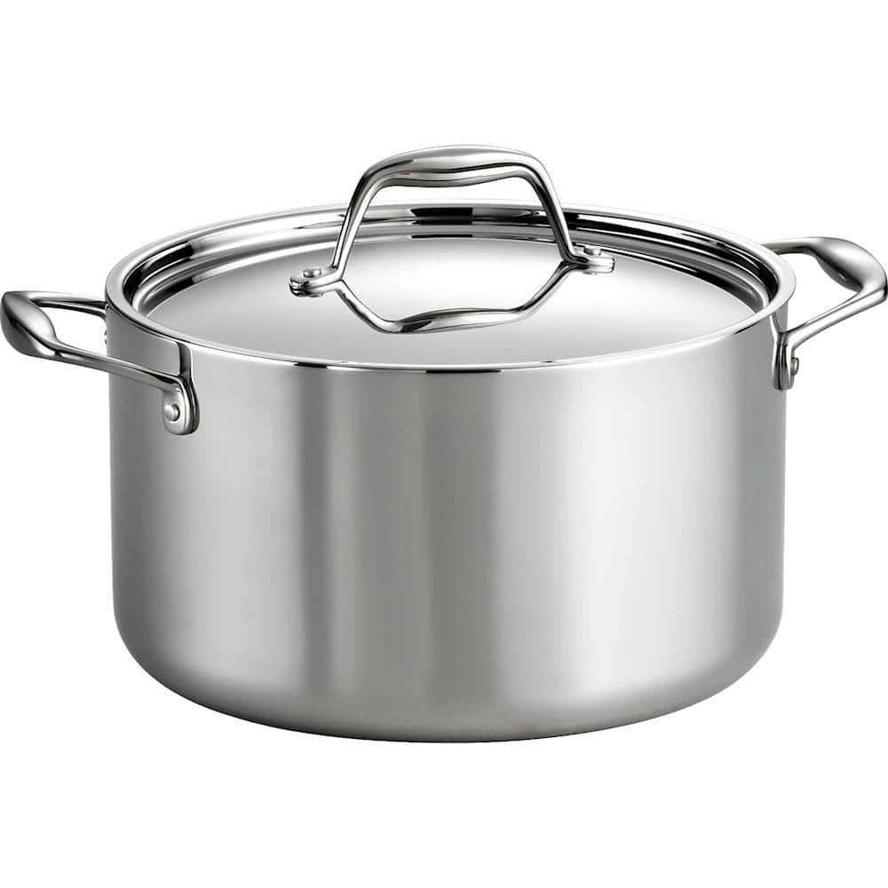 Angle View: Tramontina - Gourmet Tri-Ply Clad 8-Quart Covered Stock Pot - Mirror Polished