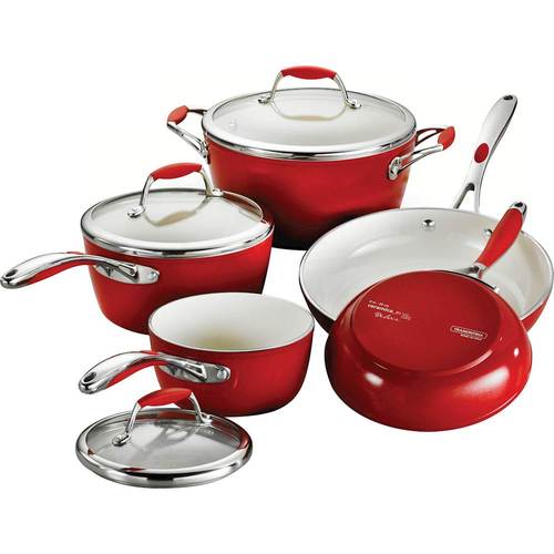 Rent to own Tramontina - Gourmet Ceramica Deluxe 8-Piece Cookware Set - Metallic Red