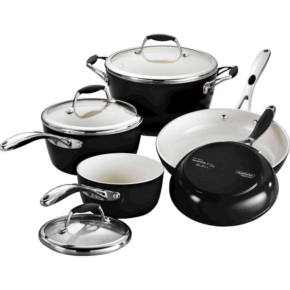 Angle View: Tramontina - Gourmet Ceramica Deluxe 8-Piece Cookware Set - Metallic Black