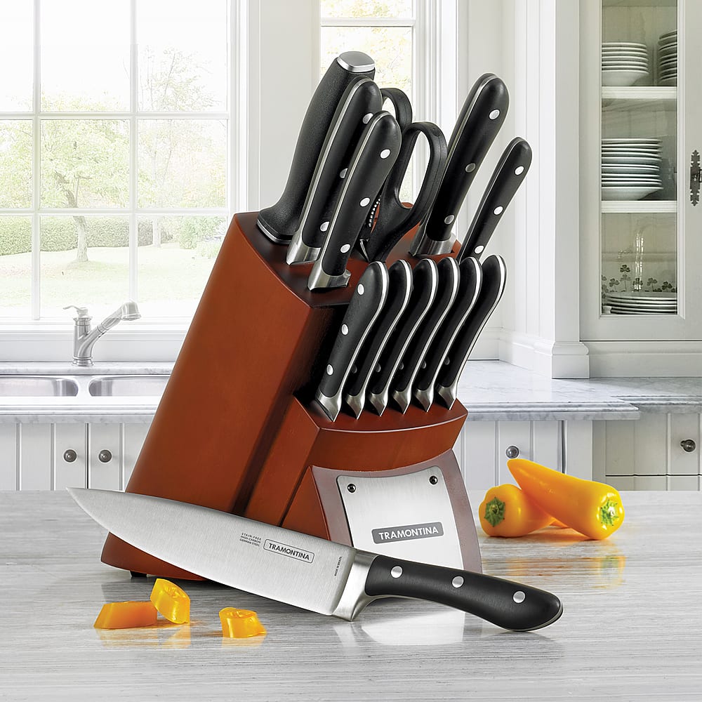 Left View: Tramontina - 14Pc Cutlery/Steak Knife Set - Black