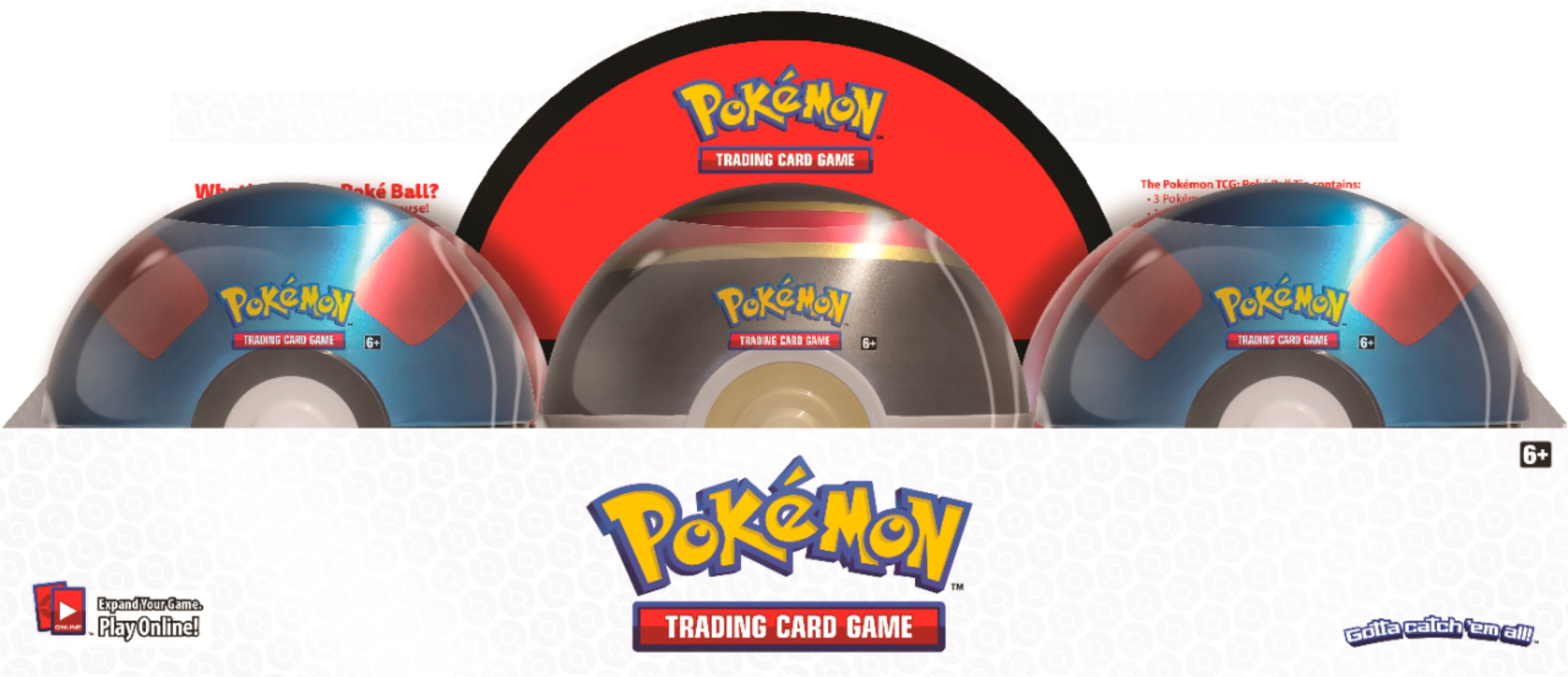 Pokemon TCG 2018 POKEBALL RED/WHITE TIN with 3 booster packs coin NEW ENGLISH 