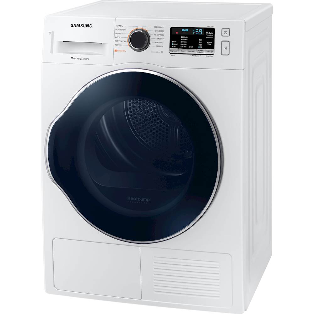 Left View: Samsung - 4.0 Cu. Ft. Stackable Ventless Heat Pump Electric Dryer - White