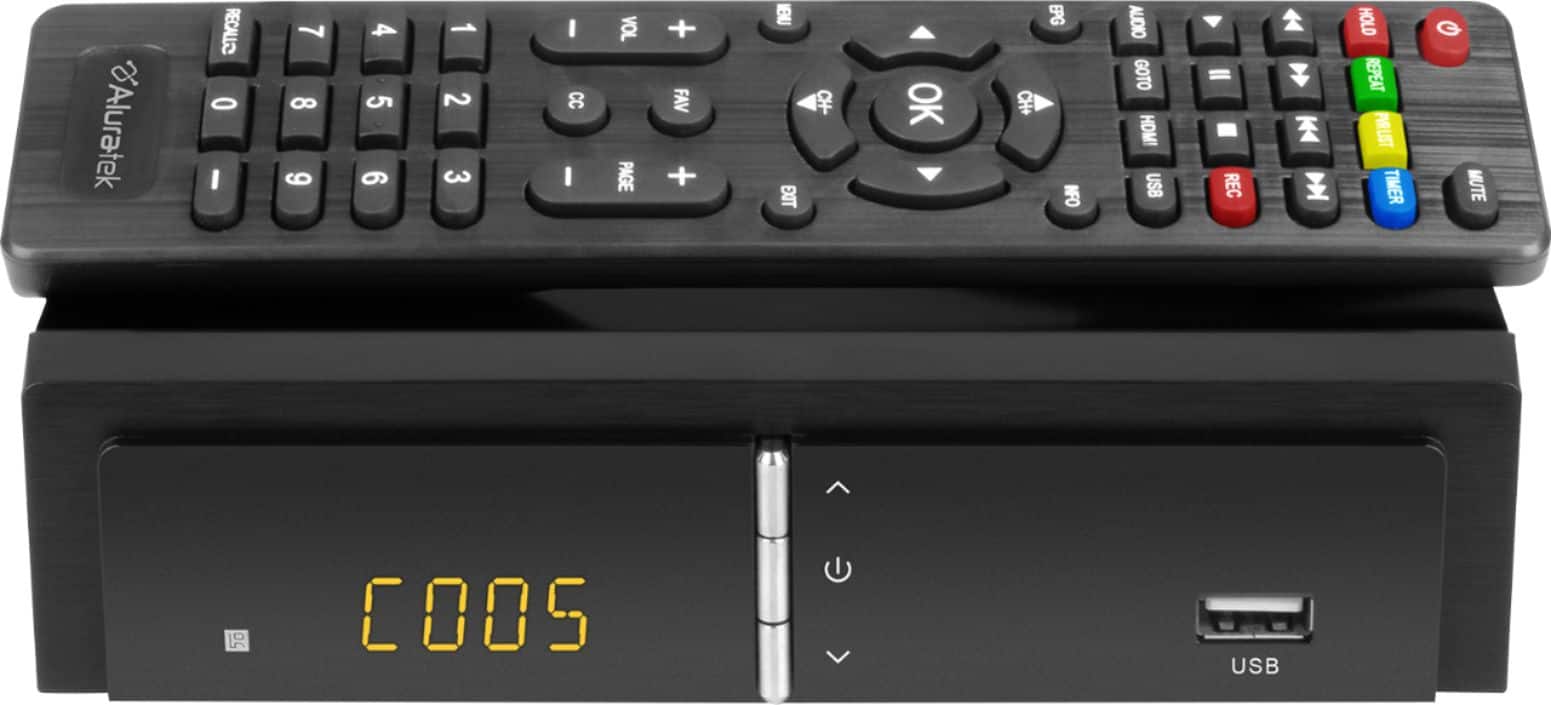 Front. Aluratek - Digital TV Converter Box with Digital Video Recorder - Black.