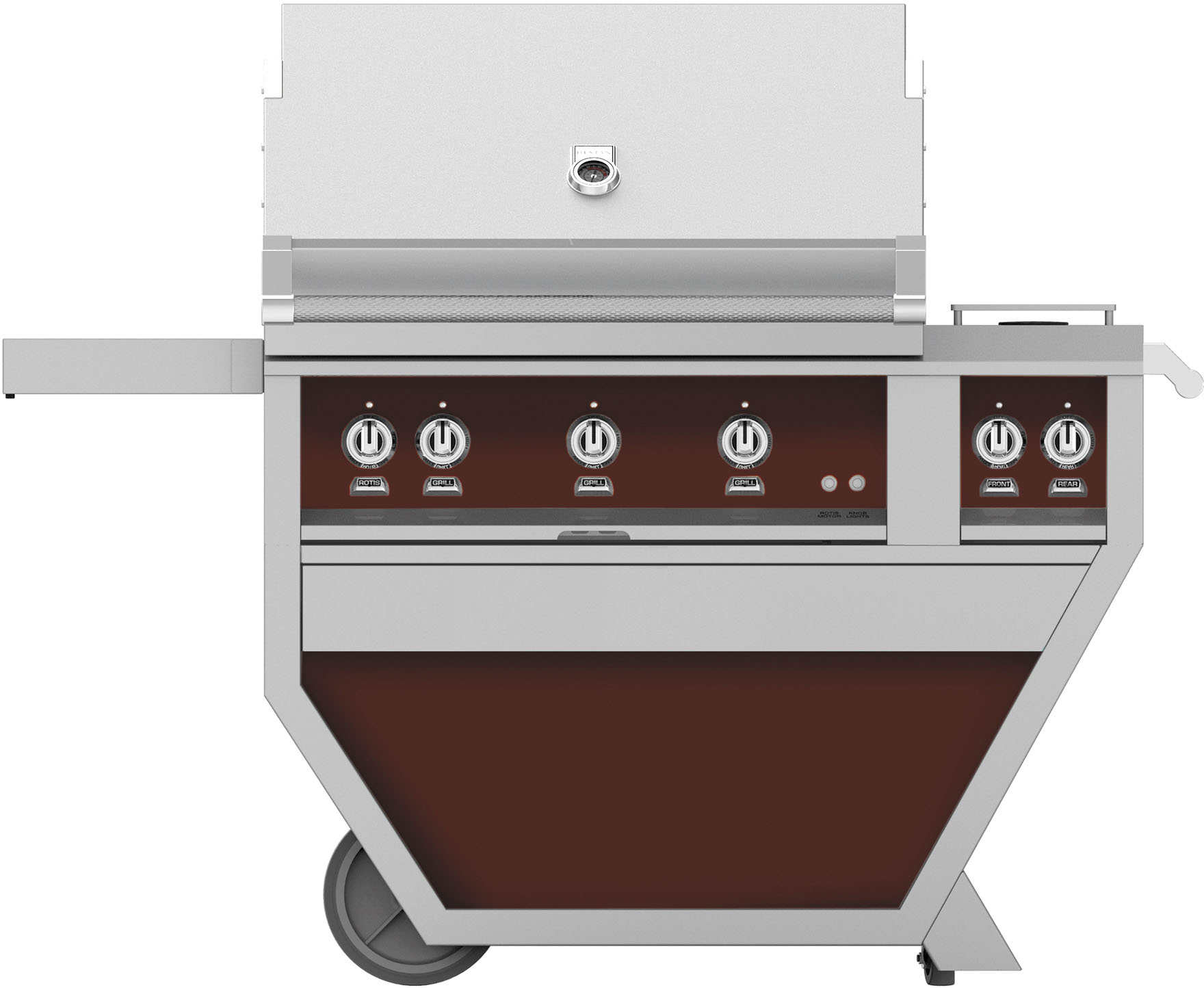 Hestan - 36'' Gas Grill, (3) Trellis, Rotisserie, Deluxe Cart with Double Side Burner - Burgundy