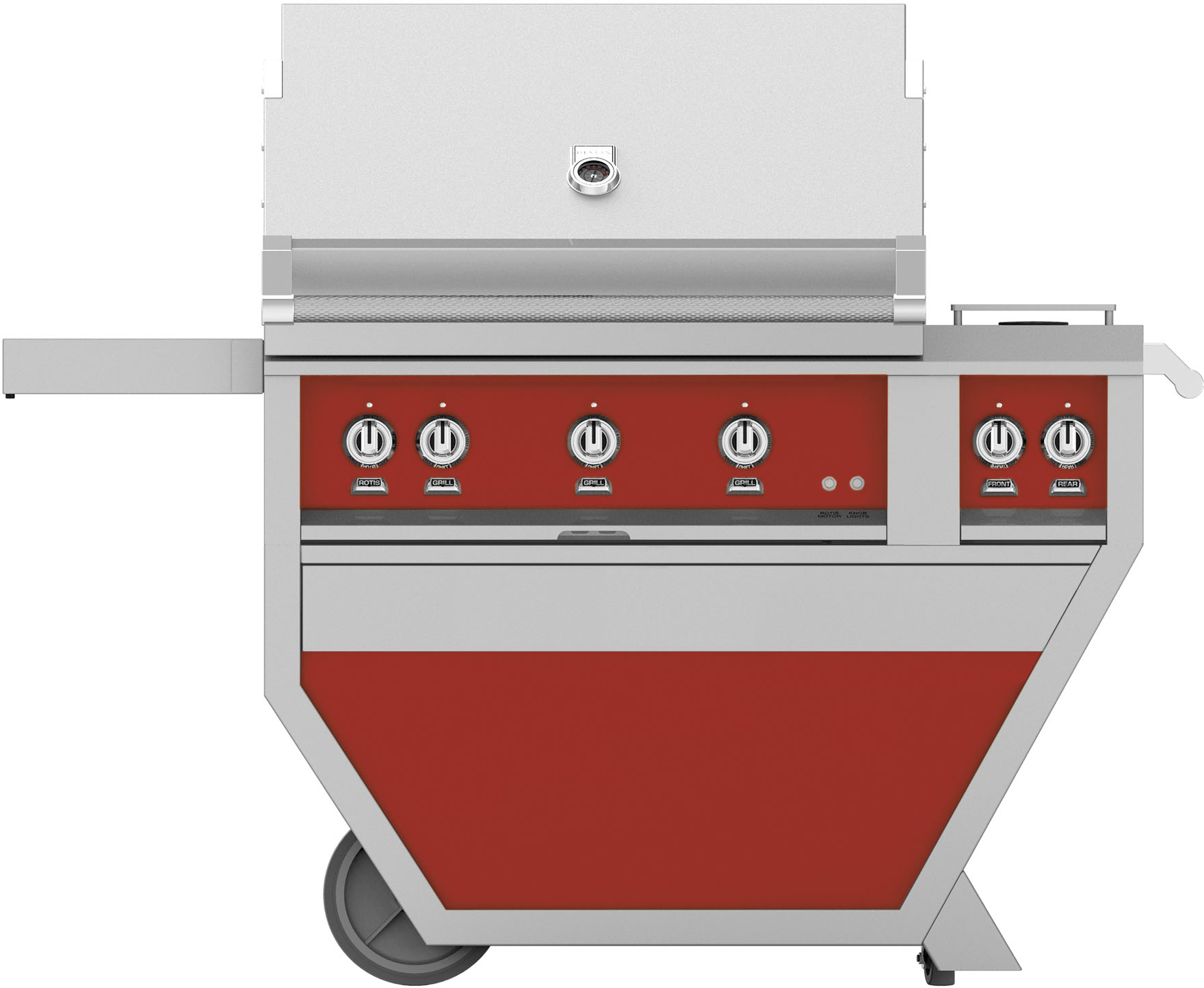 Hestan - 36'' Gas Grill, (3) Trellis, Rotisserie, Deluxe Cart with Double Side Burner - Red