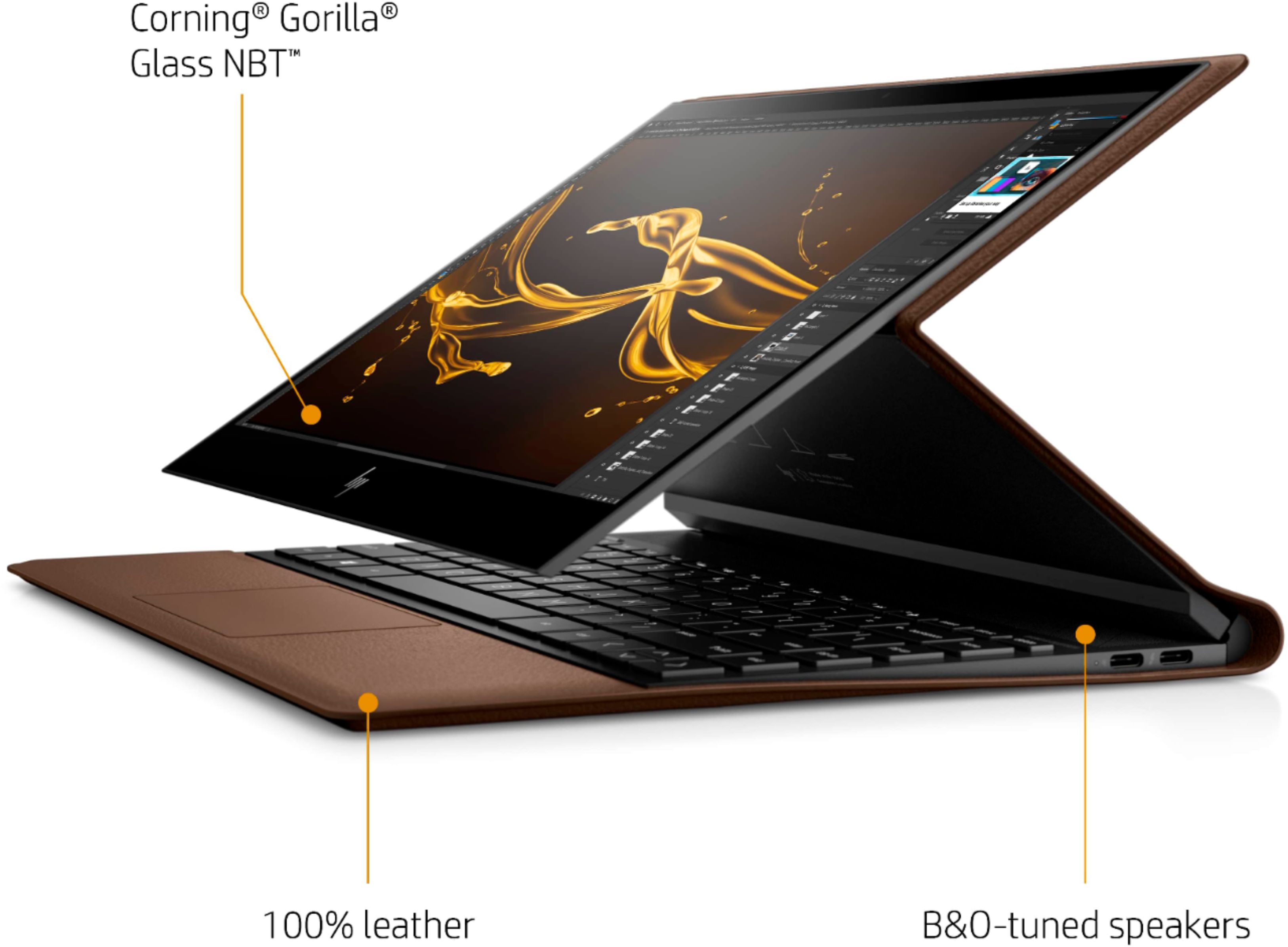 Angle View: HP - Spectre Folio Leather 2-in-1 13.3" Touch-Screen Laptop - Intel Core i7 - 8GB Memory - 256GB Solid State Drive - Cognac Brown