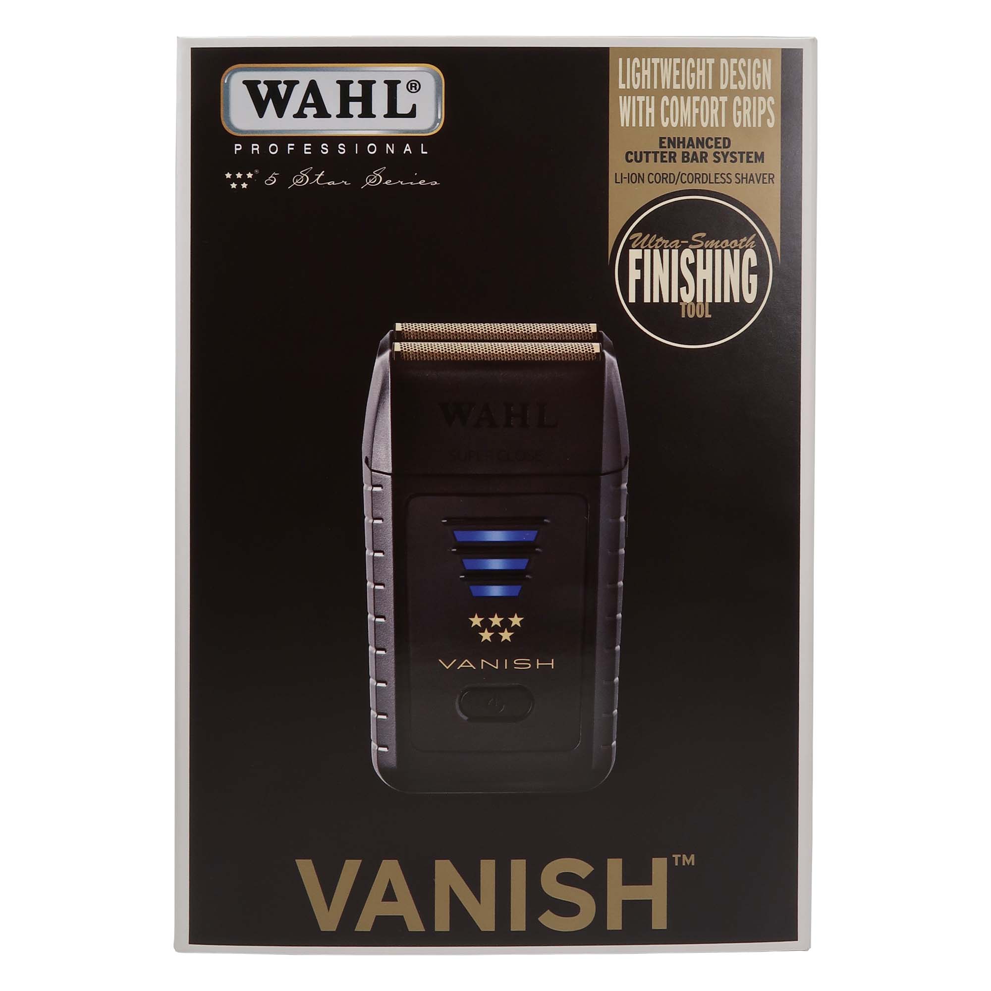 WAHL PROFESSIONAL 5 Star Series LIGHTWEIGHT DESIGN WITH COMFORT GRIPS ENHANCED CUTTER BAR SYSTEM LI-ION CORD/CORDLESS SHAVER Ultra-Smooth FINISHING TOOL WAHL SUPRIS VANISH TM VANISH