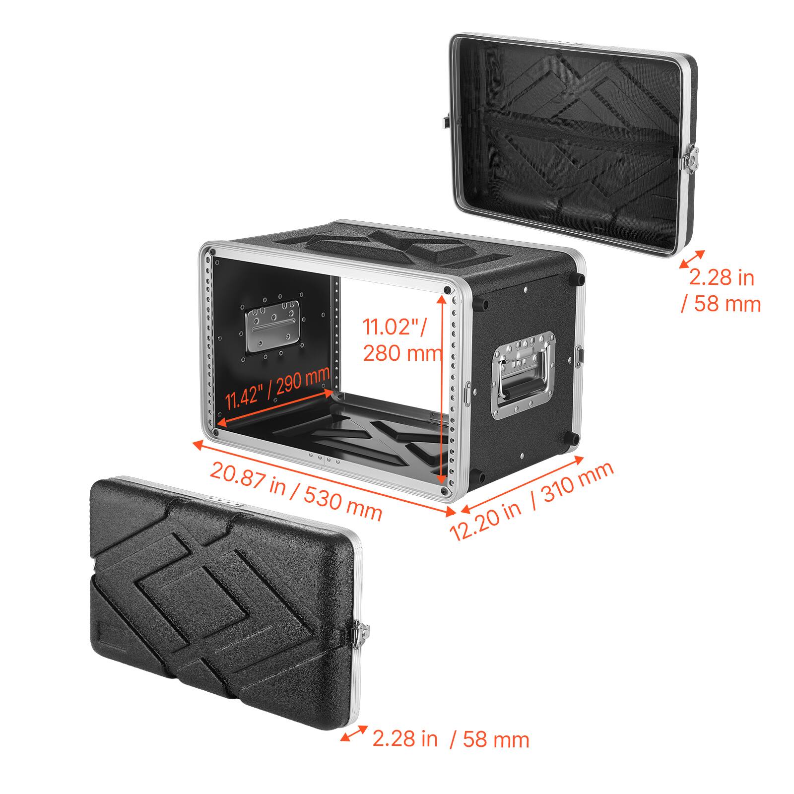 290 mm 11.42" / 11.02" / 280 mm 2.28 in / 58 mm  
20.87 in / 530 mm  
12.20 in / 310 mm