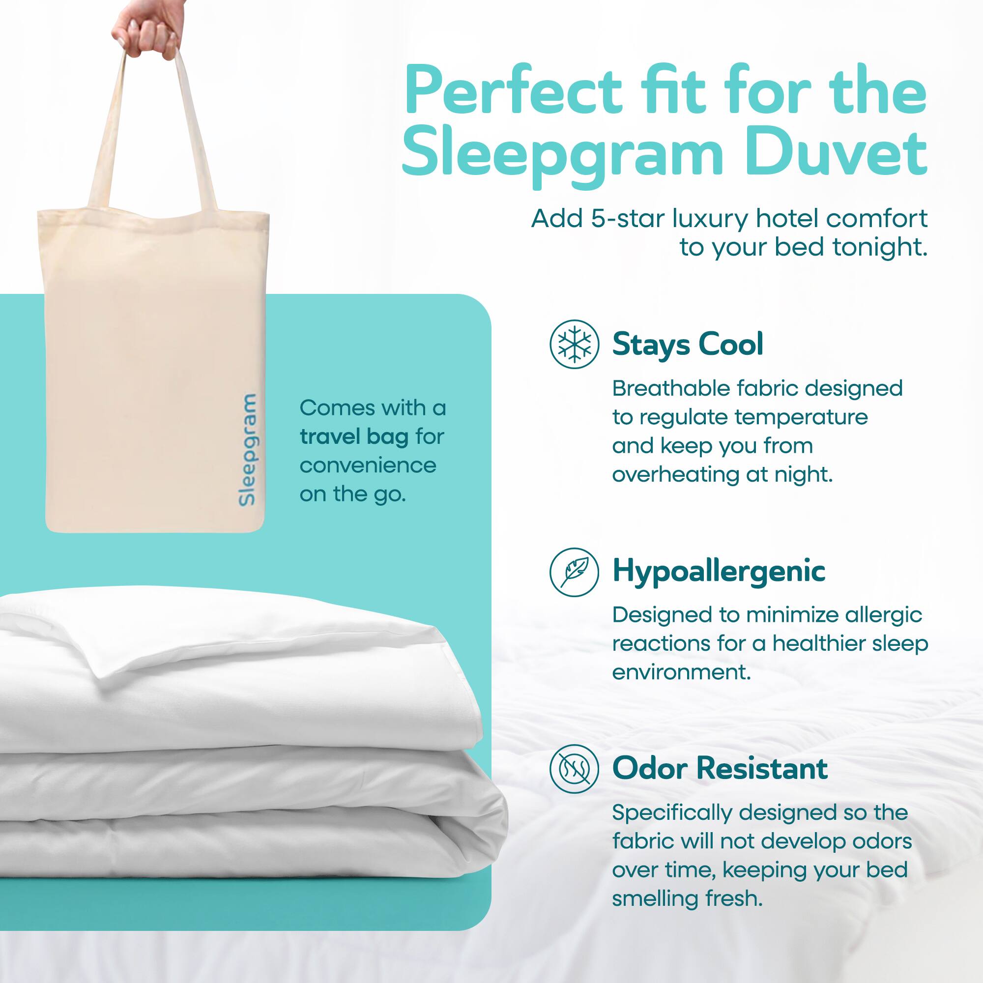 Sleepgram Supima 400 Thread Count Cotton Duvet Cover and Travel Bag ...