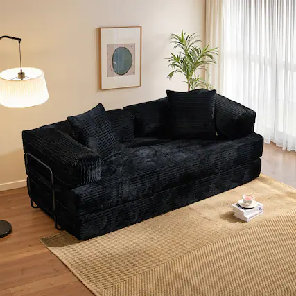 Front. Ovios - 80" Convertible Sleeper Sofa Bed, Comfy Loveseat, Corduroy Modular Couch for Living Room - Black.