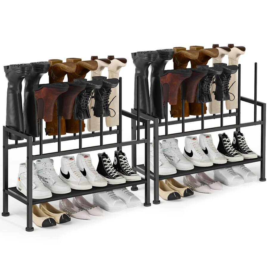 Foldable Boot Rack Hanke Free Standing Shoe Racks 3 tier Boot Rack Black Metal Storage ...
