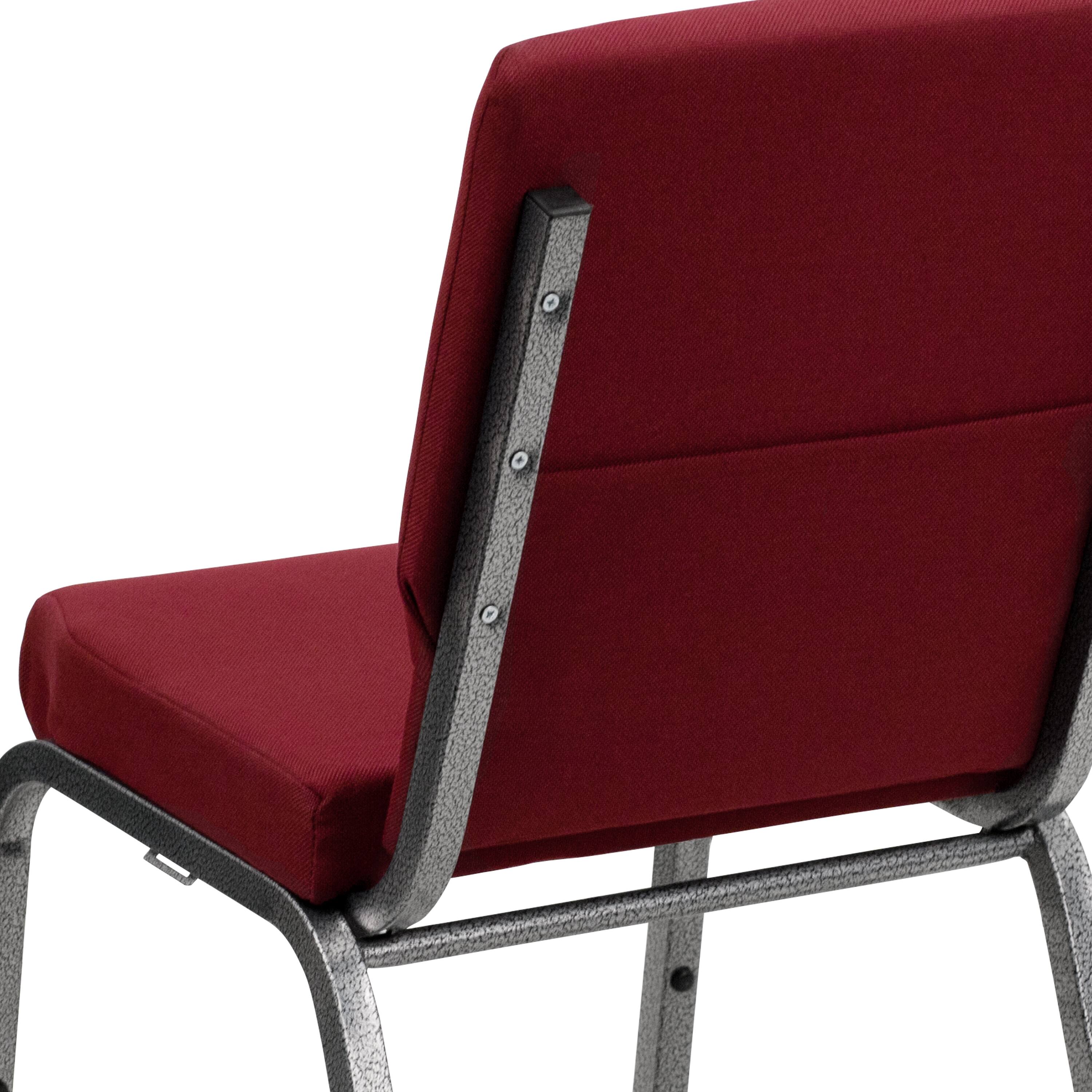 Alt View 9. Emma + Oliver - 4 Pack 18.5''W Stacking Church Chair - Burgundy Fabric/Silver Vein Frame.
