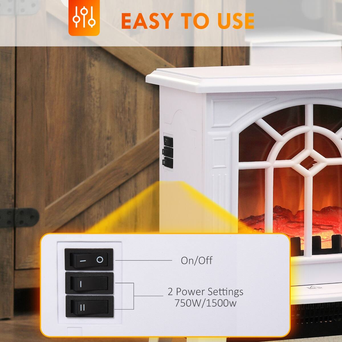 EASY TO USE

- On/Off
- 2 Power Settings 750W/1500W