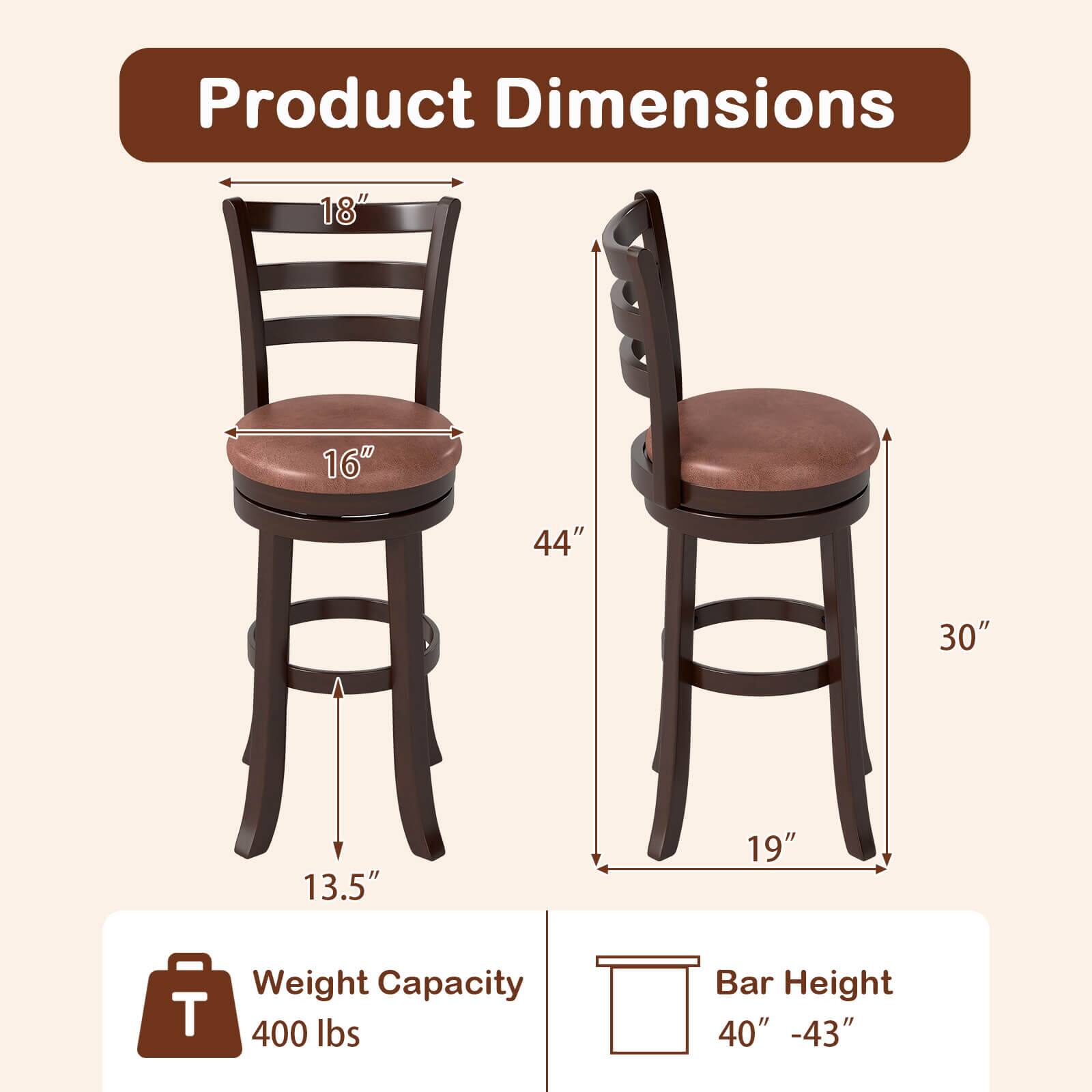 Product Dimensions  
18" x 16" x 44" x 30" x 13.5" x 19"  
Weight Capacity: 400 lbs  
Bar Height: 40" - 43"