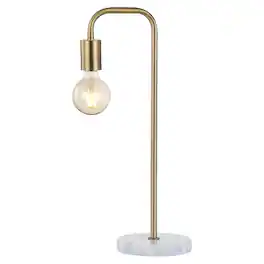 Jonathan Y - Axel 20.5" Minimalist Glam Gold Pipe Metal/Marble LED Table Lamp, Brass Gold - Brass Gold/White